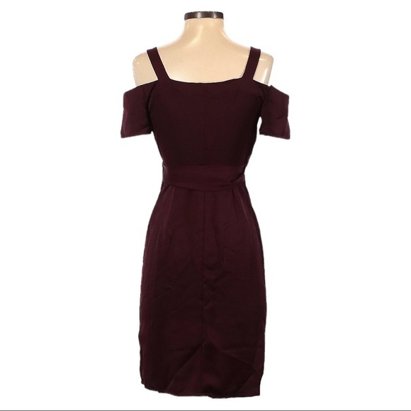 All Saints Cadia Midi Wrap Cold Shoulder Wine Burgundy Dress Size 2 - Picture 2 of 11